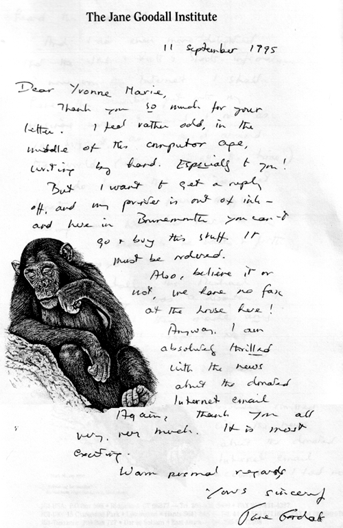 Thank you letter from Dr. Jane Goodall.